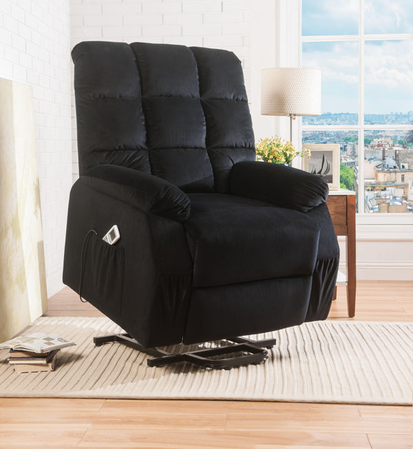 Ipompea Black Velvet Recliner w/Power Lift & Massage image