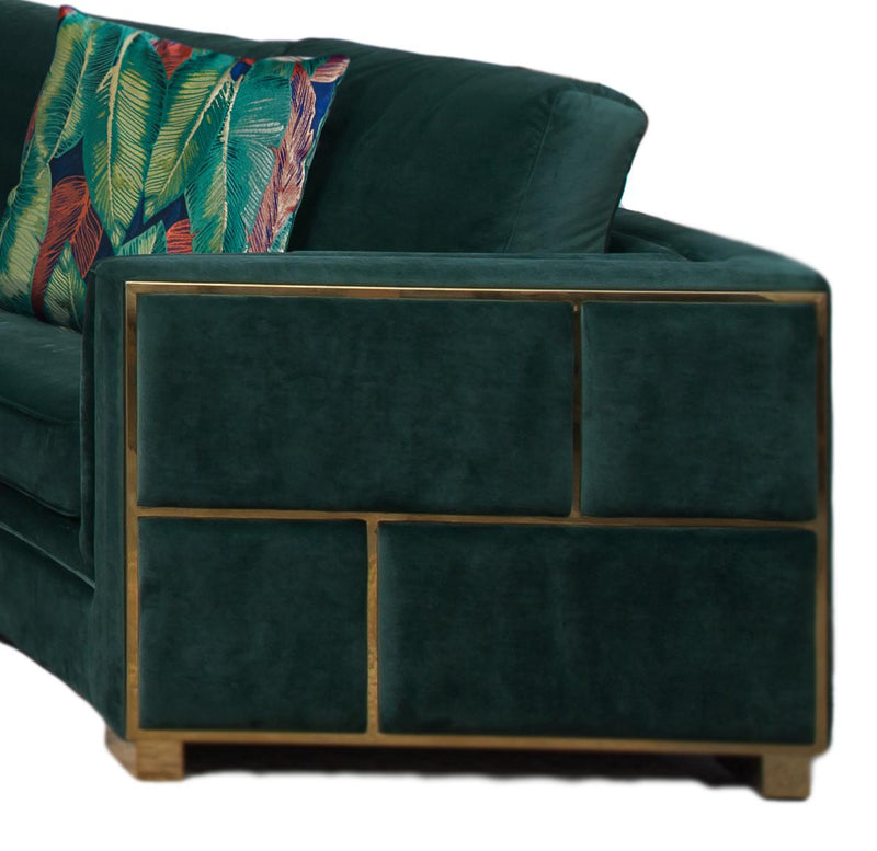 Marco Sectional in Green with Gold Finish