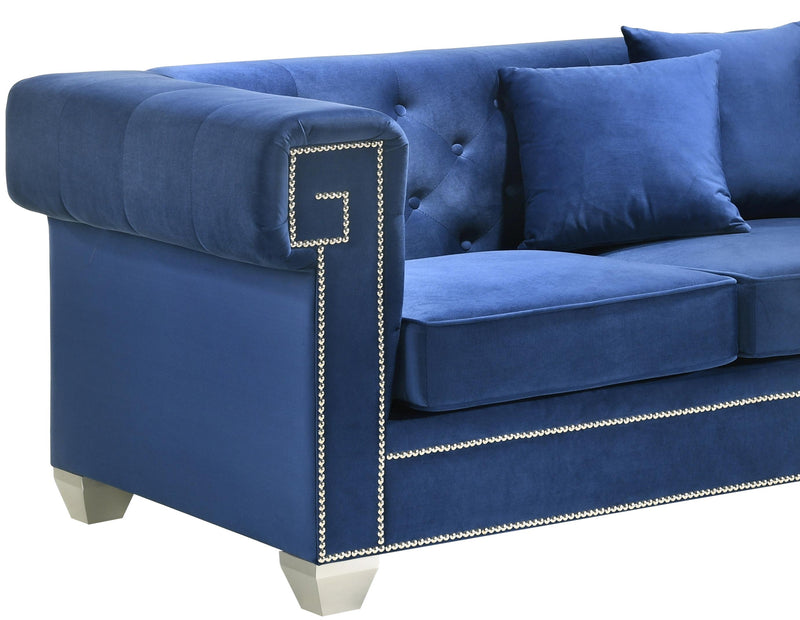 Clover Modern Style Blue Loveseat with Steel Legs