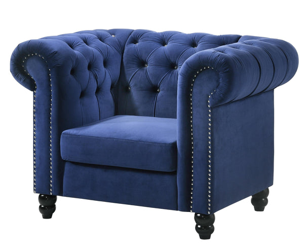 Maya Transitional Style Navy Chair with Espresso Legs image