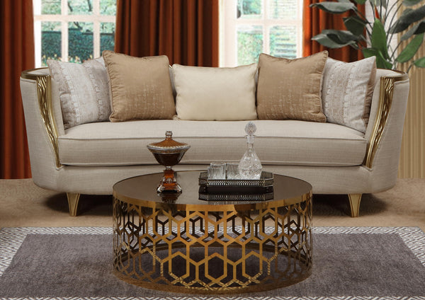 Cora Modern Style Beige Sofa in Gold finish image