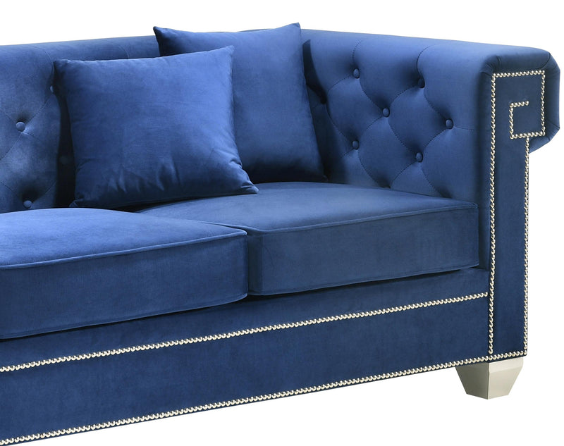 Clover Modern Style Blue Loveseat with Steel Legs