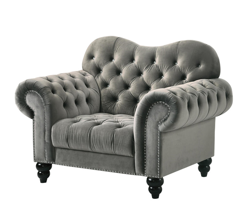 Gracie Transitional Style Gray Chair with Espresso Legs image