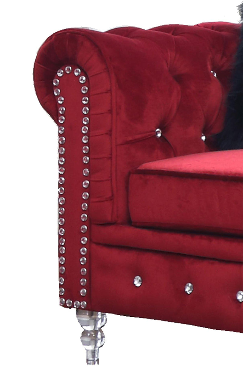 Sahara Modern Style Red Loveseat with Acrylic legs