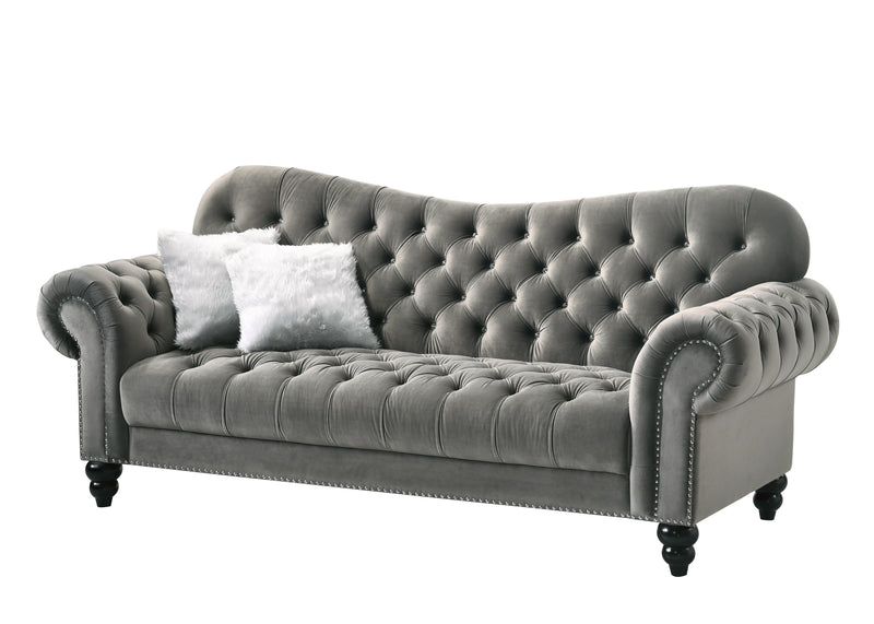 Gracie Transitional Style Gray Sofa with Espresso Legs image