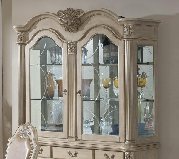 Veronica Antique White Traditional Style Dining Hutch in Champagne finish Wood image