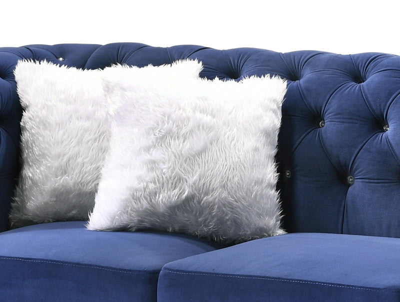 Maya Transitional Style Navy Loveseat with Espresso Legs