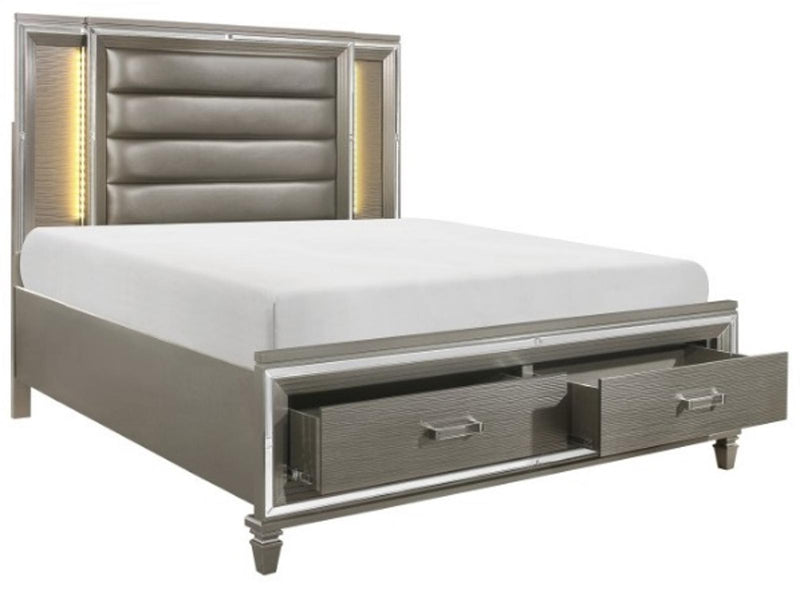 Tamsin Queen Upholstered Storage Bed in Silver Grey Metallic 1616-1*