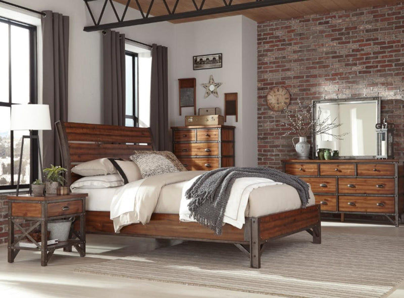 Holverson Queen Platform Bed in Rustic Brown & Gunmetal 1715-1*