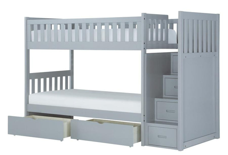 Orion Bunk Bed w/ Reversible Step Storage and Storage Boxes in Gray B2063SB-1*T