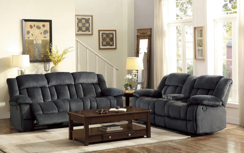 Laurelton Double Glider Reclining Loveseat w/ Center Console in Charcoal 9636CC-2