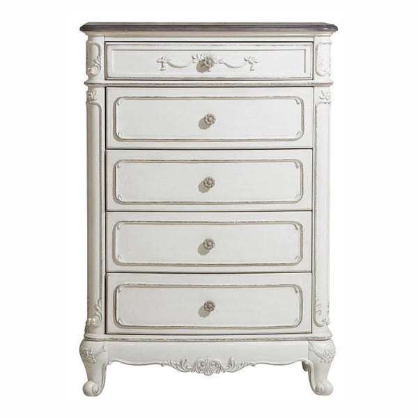 Cinderella 5 Drawer Chest in Antique White with Grey Rub-Through image